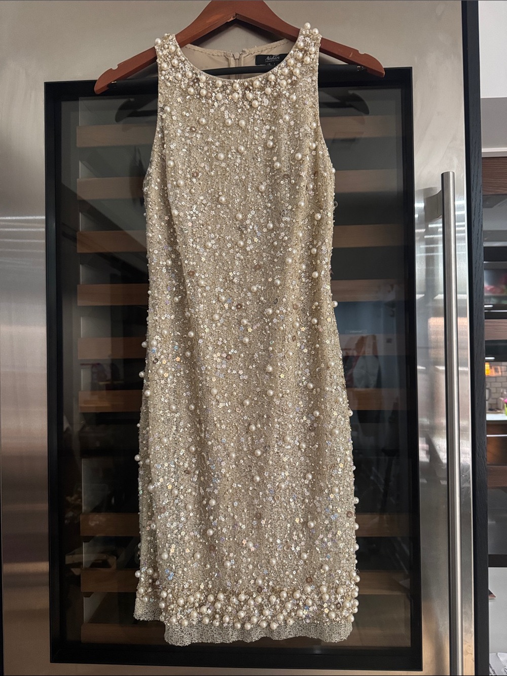 Aidan by Aidan Mattox Champagne Pearl Sequin Cocktail Dress Size 2 - Picture 2 of 8